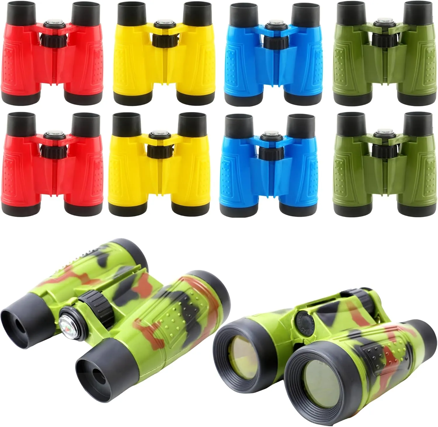 10 Pack Jungle Safari Binoculars Multicolor Small Compact Binoculars Army Toy with Compass and Neck String for Kids Camping Adventure Bird Watching Birthday Party Favors, 5 Colors