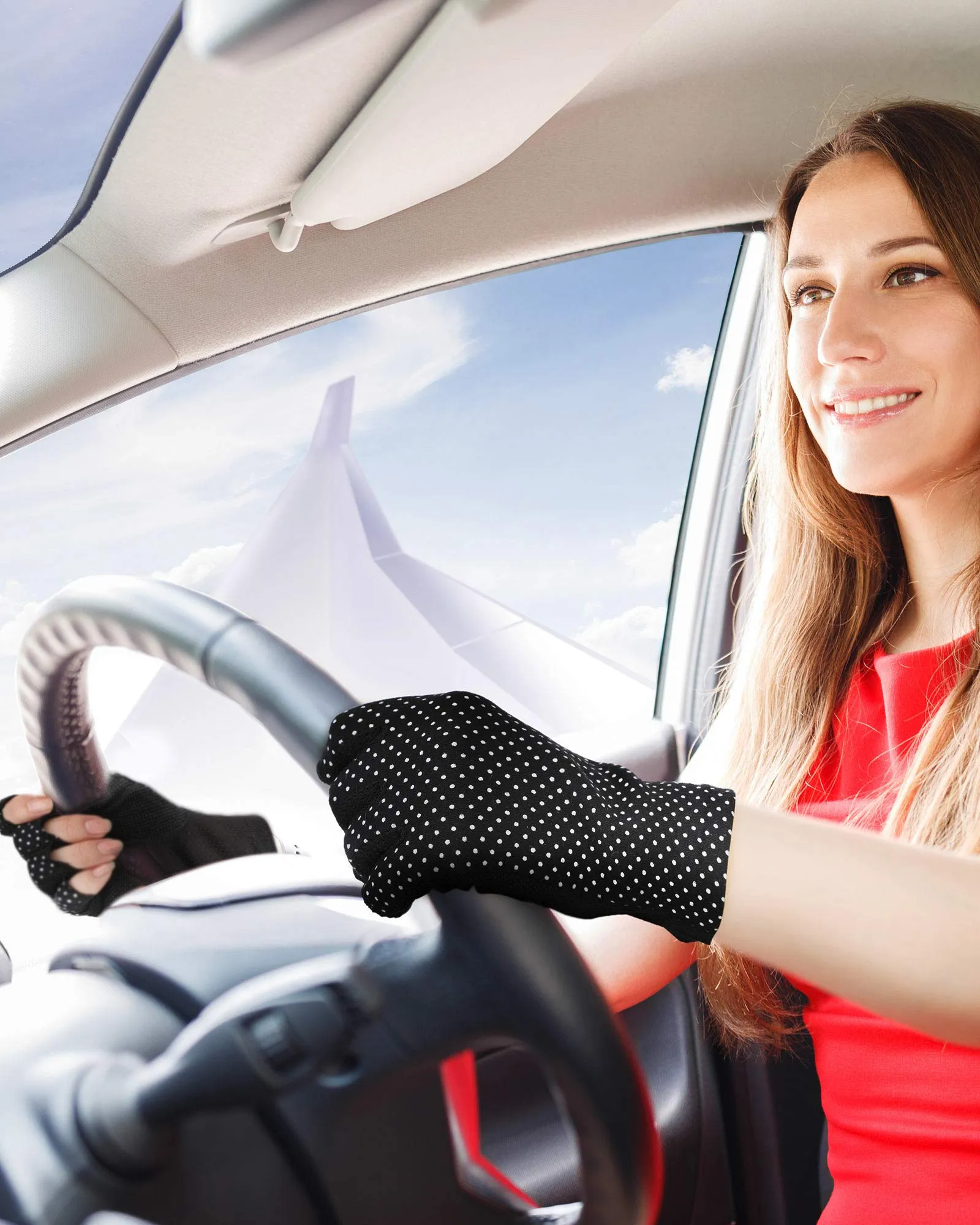 3 Pairs Sunblock Fingerless Gloves Non-slip UV Protection Driving Gloves Summer Outdoor Gloves for Women Girls Black, Light Beige, Light Gray