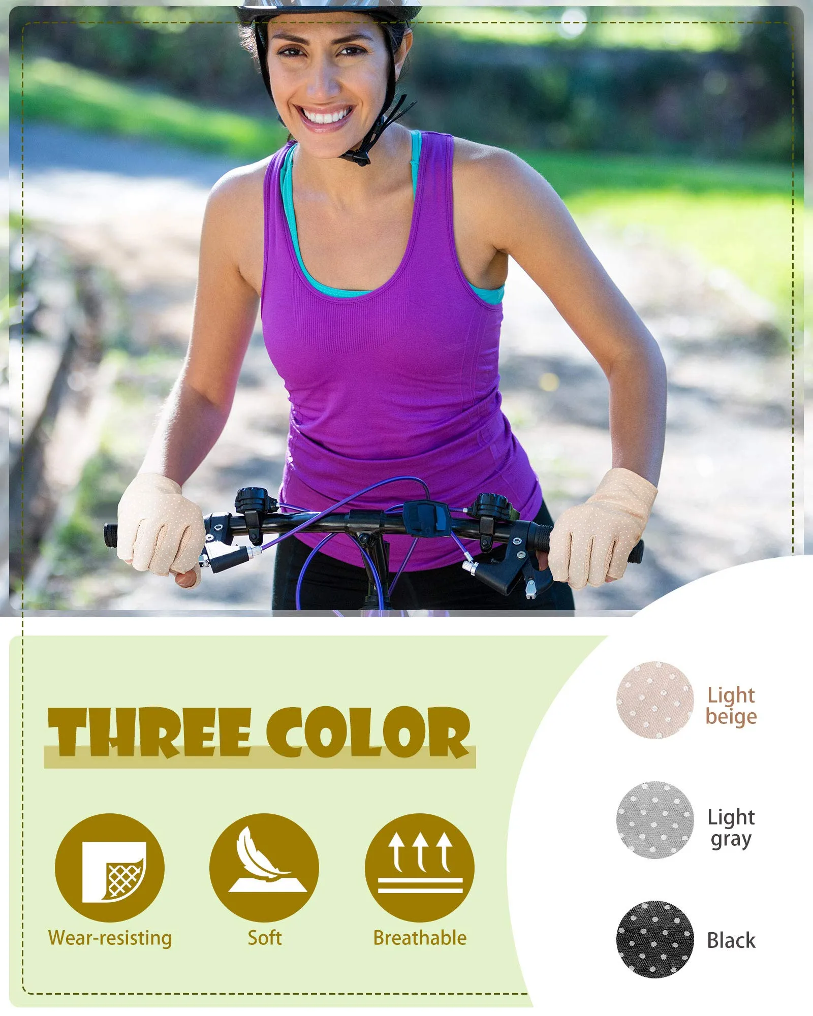 3 Pairs Sunblock Fingerless Gloves Non-slip UV Protection Driving Gloves Summer Outdoor Gloves for Women Girls Black, Light Beige, Light Gray