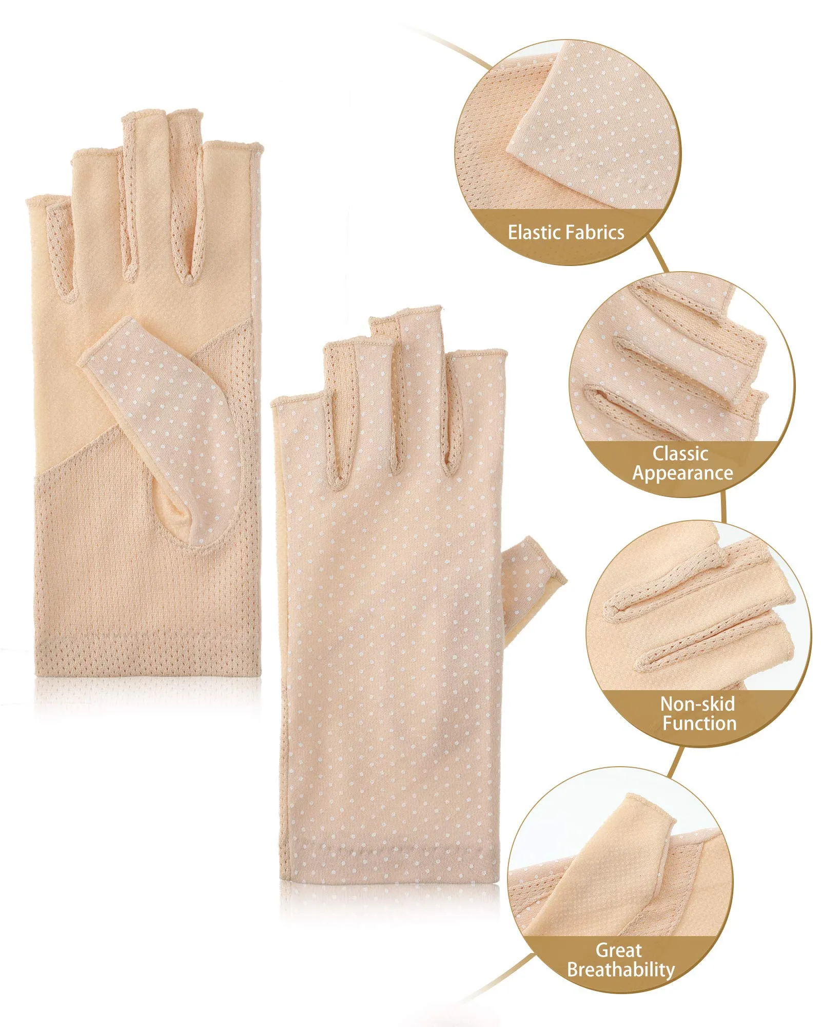 3 Pairs Sunblock Fingerless Gloves Non-slip UV Protection Driving Gloves Summer Outdoor Gloves for Women Girls Black, Light Beige, Light Gray