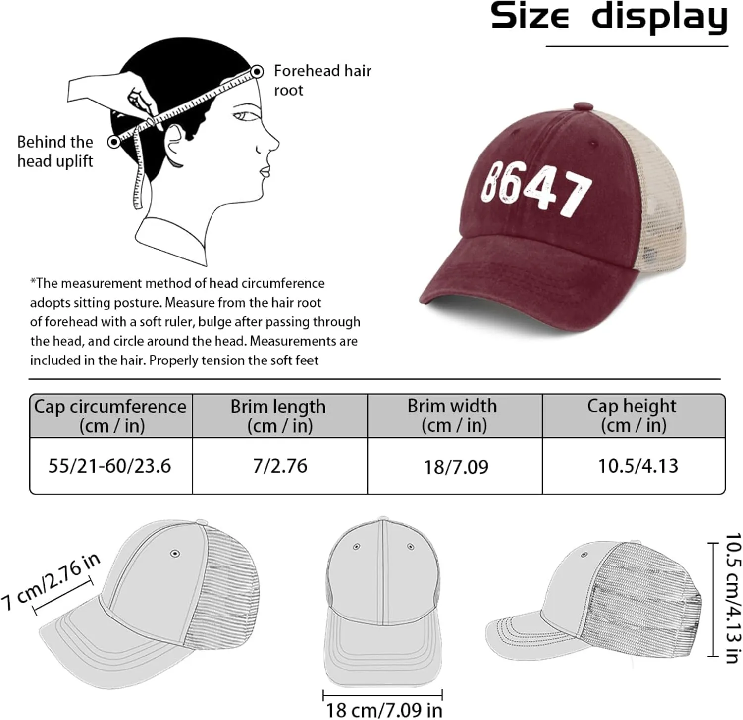 8647 Hat Trucker Hat Men Vintage Mesh Baseball Cap for Summer
