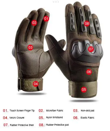 Airsoft Tactical Military Cycling Outdoor Combat Gloves Full Finger Touch Screen Size M-XL 3 Colours ATG015