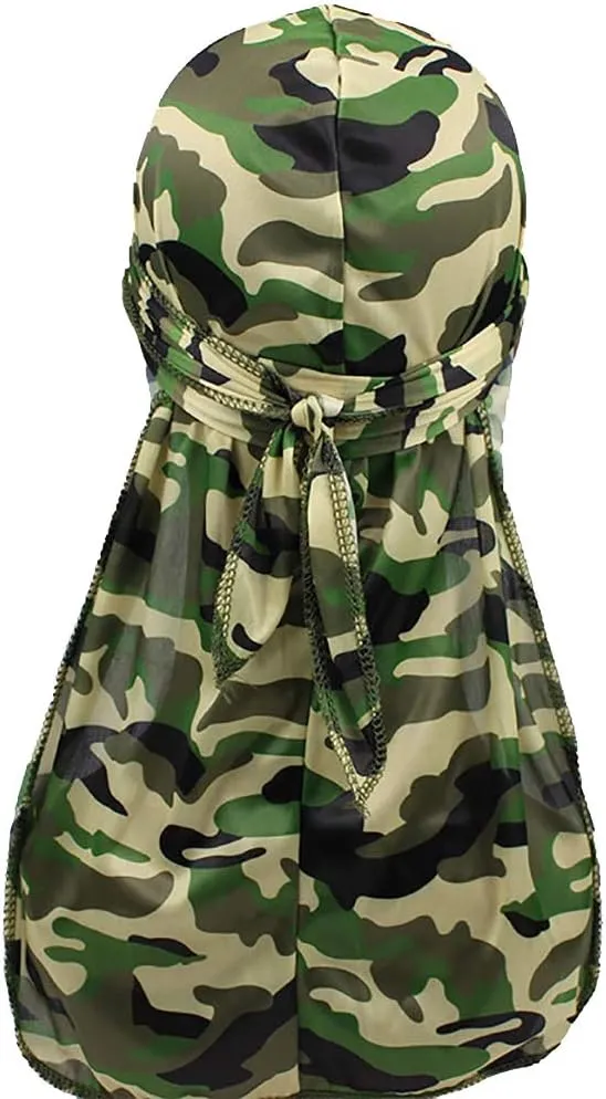 ALIDIA 4 Pieces Extra Long Tail Wide Straps Silky Camouflage Durag for Men 360 Waves