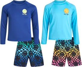 Big Chill Boys Rash Guard Set - 4 Piece UPF 50  Quick Dry Long Sleeve Swim Shirts and Trunks Set for Boys (Sizes: 4-14)