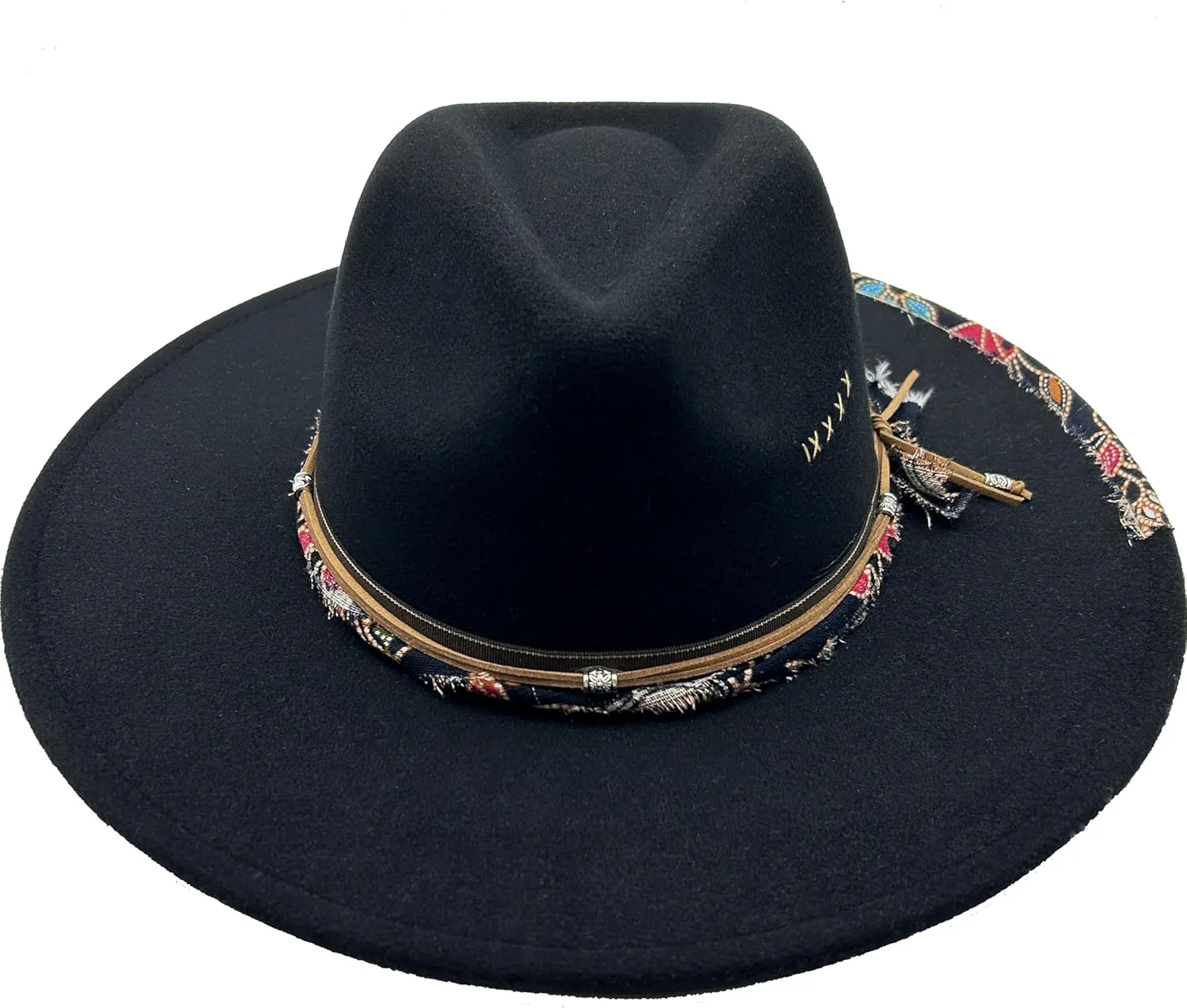 Big Wide Brim Fedora Hat for Women Man Felt Panama Hat with Band Western Outdoor hat