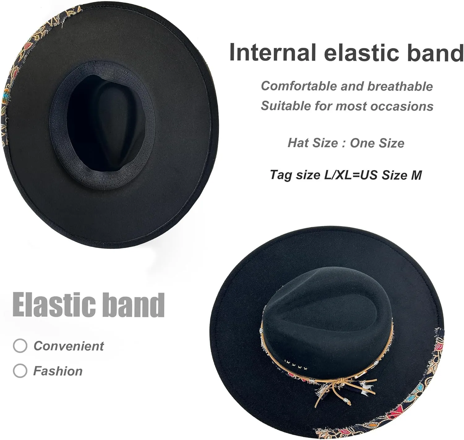 Big Wide Brim Fedora Hat for Women Man Felt Panama Hat with Band Western Outdoor hat