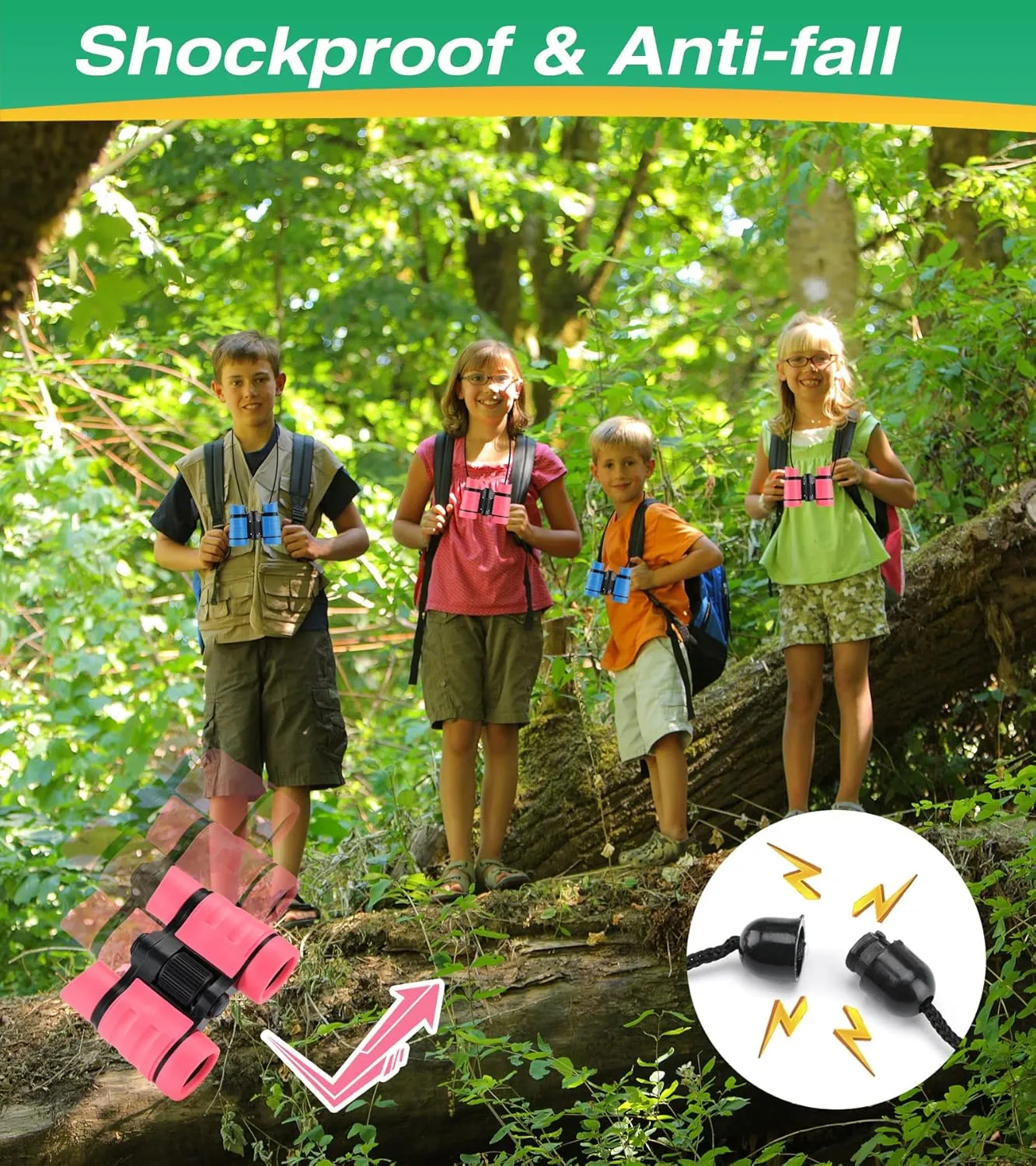 Binoculars for Kids, Toys for 3-12 Years Boys and Girls High-Resolution Optics Shockproof Mini Compact Toy Binoculars for Bird Watching, Hiking, Camping, Science, Detective