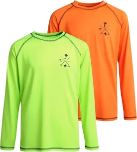 Boys Swim Shirt - 2 Pack Sun Protection Quicky Dry Long Sleeve Rash Guard for Boys Youth Kids Swimwear (2T-18)