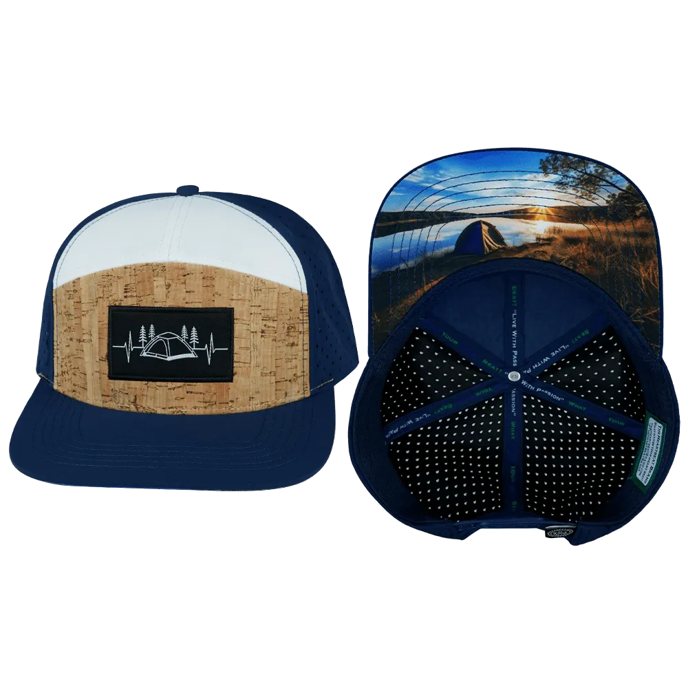 Camping Hat | Flat Bill | Cork - Navy - White
