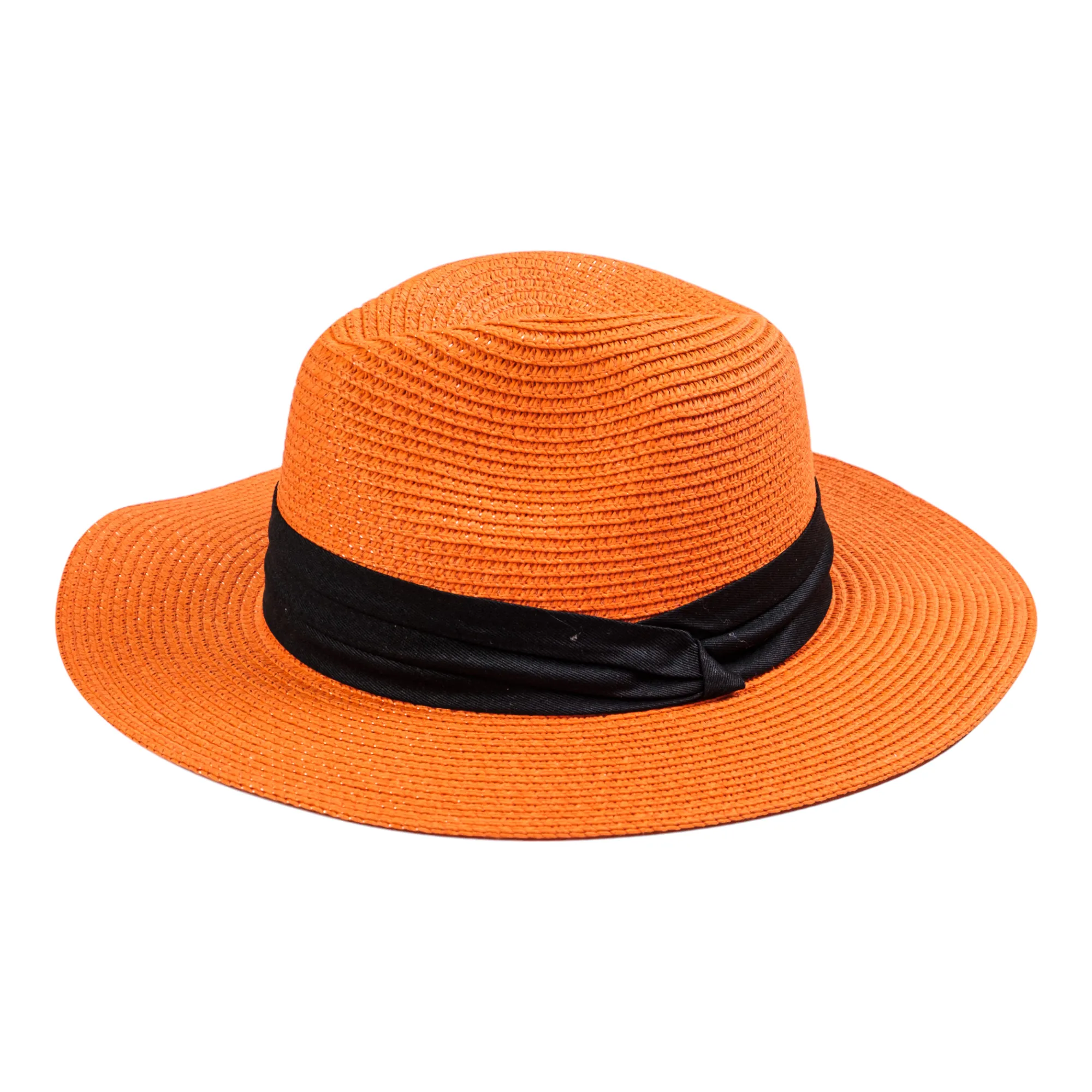 Chokore Straw Fedora Hat with Wide Brim (Orange)