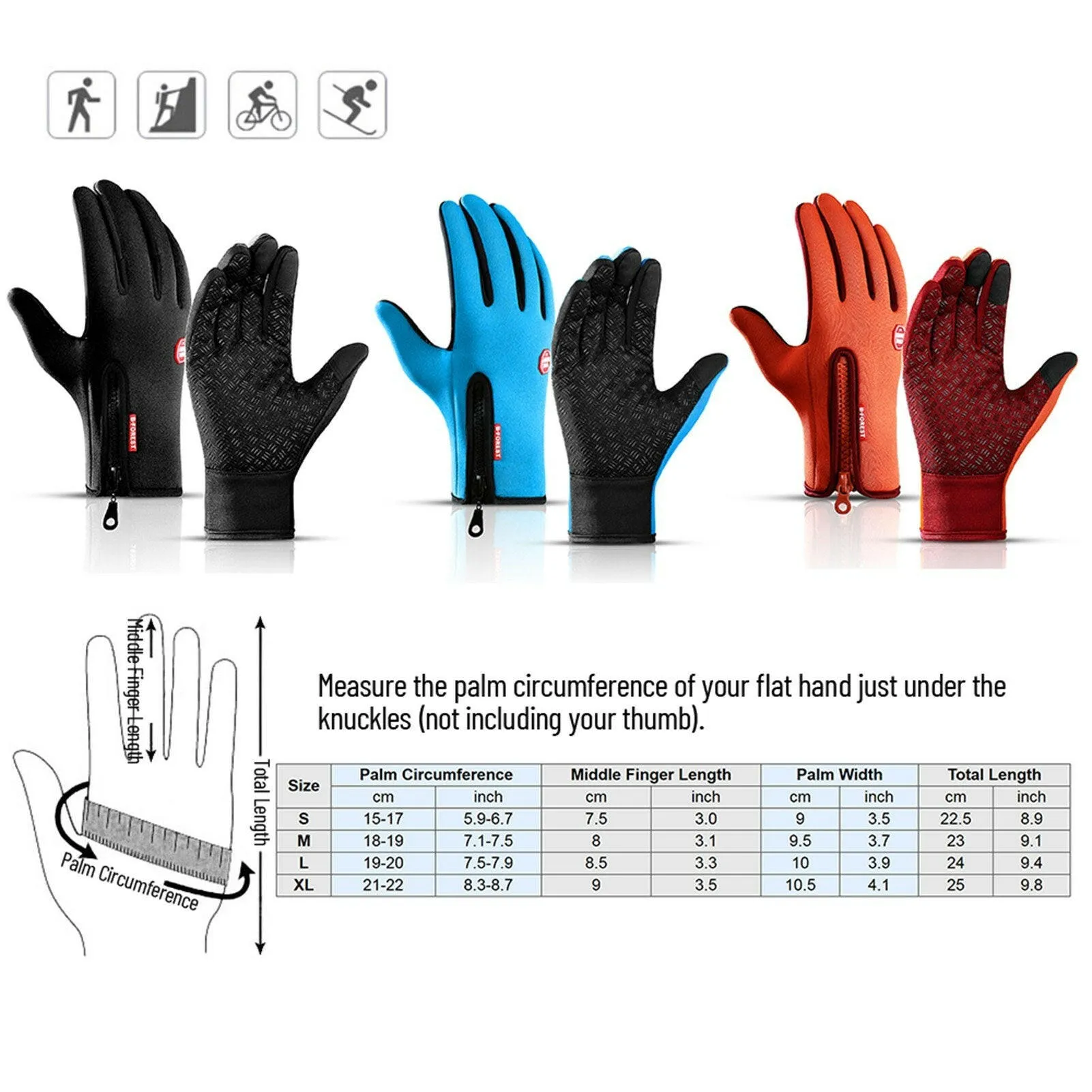 Cycling Gloves Touchscreen Waterproof Fleece Thermal Sports Gloves for Hiking Skiing