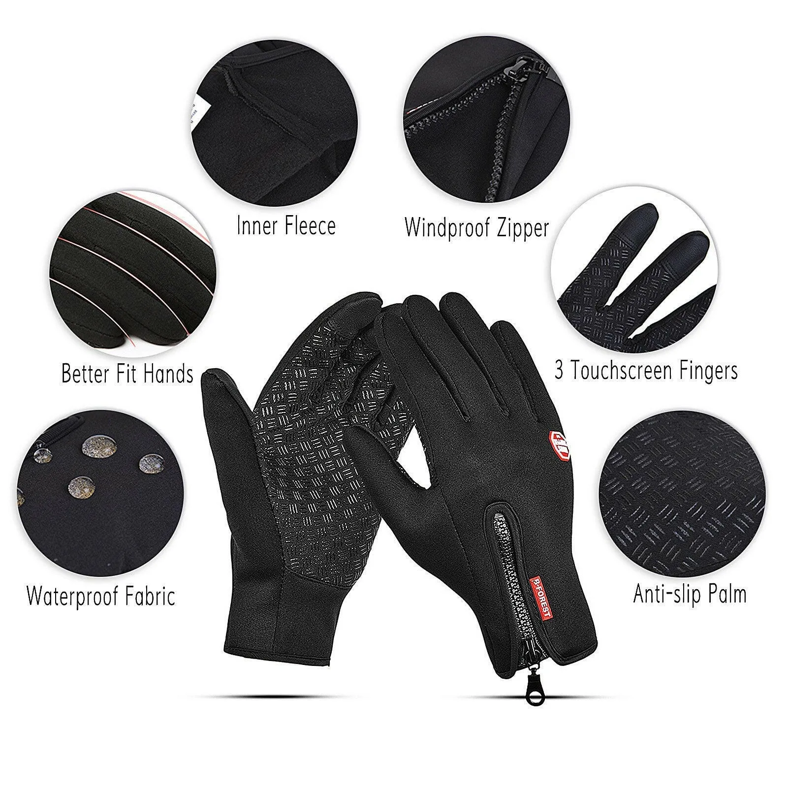 Cycling Gloves Touchscreen Waterproof Fleece Thermal Sports Gloves for Hiking Skiing