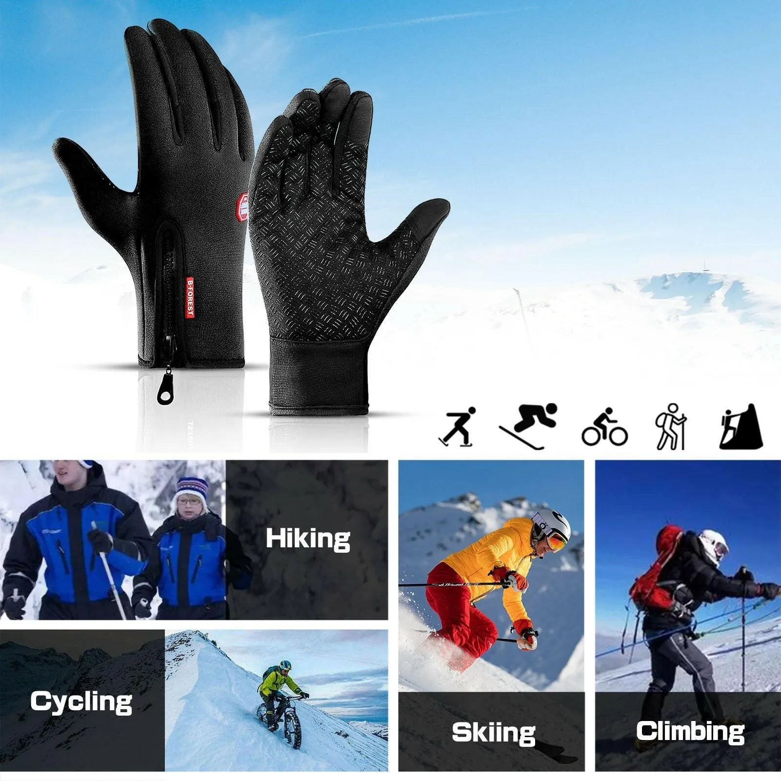 Cycling Gloves Touchscreen Waterproof Fleece Thermal Sports Gloves for Hiking Skiing