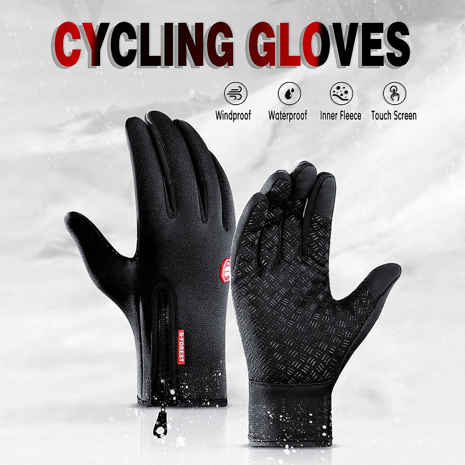 Cycling Gloves Touchscreen Waterproof Fleece Thermal Sports Gloves for Hiking Skiing