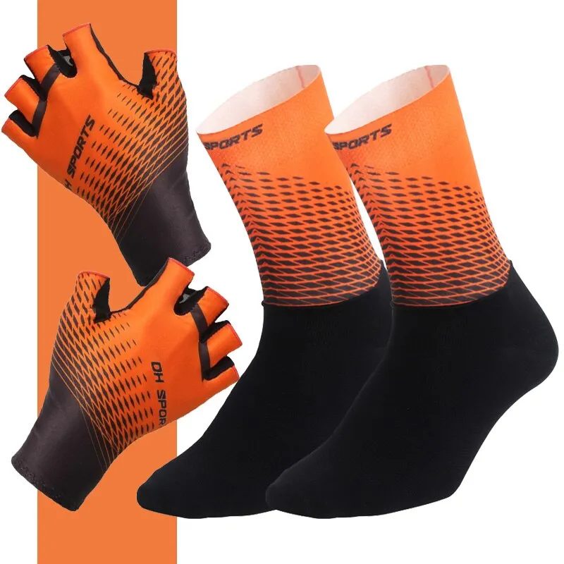Cycling Set - Half or Full Finger Gloves   1Pair Socks - 5 Colours/3 Sizes