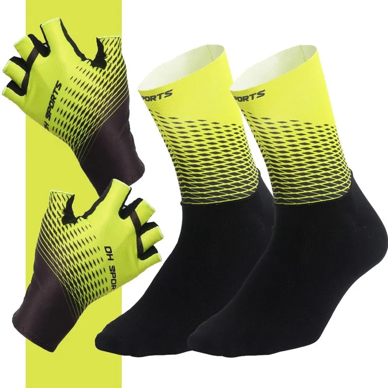 Cycling Set - Half or Full Finger Gloves   1Pair Socks - 5 Colours/3 Sizes