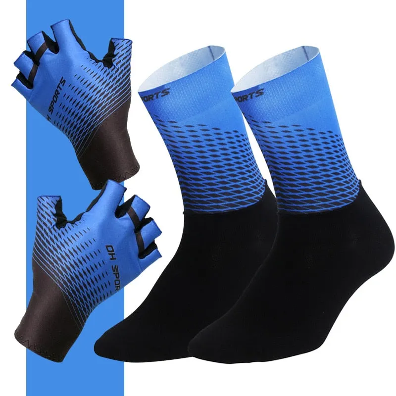 Cycling Set - Half or Full Finger Gloves   1Pair Socks - 5 Colours/3 Sizes
