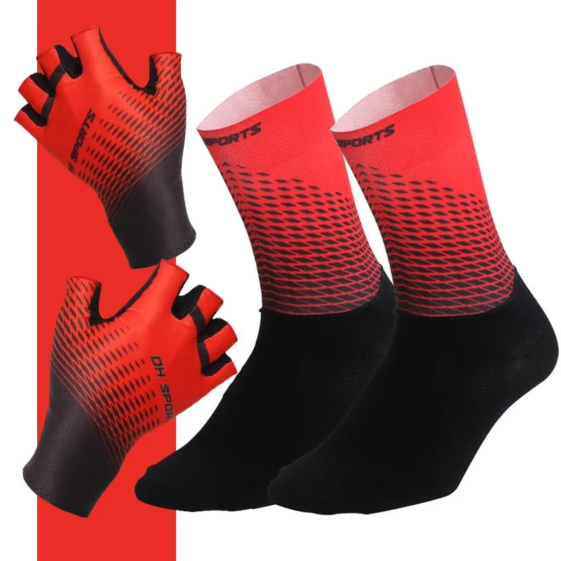 Cycling Set - Half or Full Finger Gloves   1Pair Socks - 5 Colours/3 Sizes