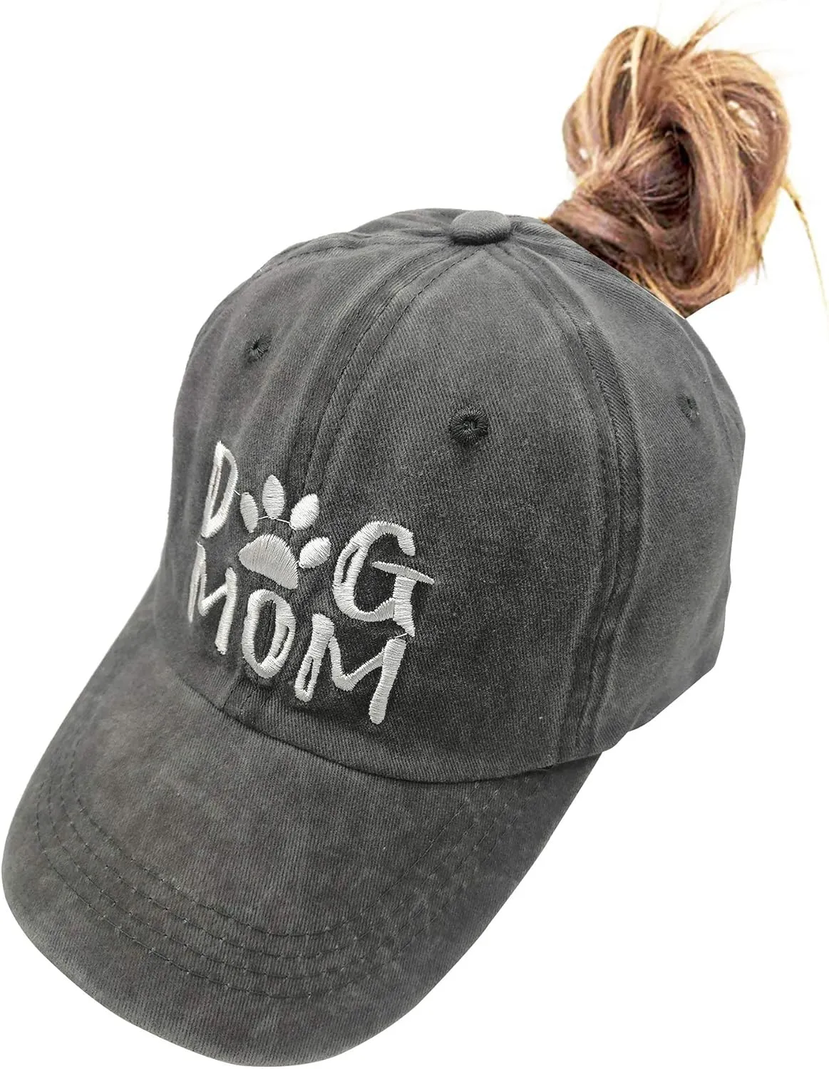 Dog Mom Ponytail Baseball Cap Messy Bun Vintage Washed Distressed Twill Plain Hat for Women