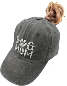 Dog Mom Ponytail Baseball Cap Messy Bun Vintage Washed Distressed Twill Plain Hat for Women