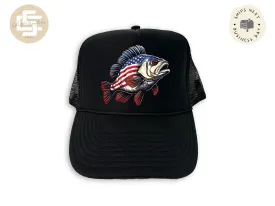 Foam Patriotic Fish Trucker Hat, Unisex Foam Trucker Hat, Trucker hats, Fishing Hat Gift