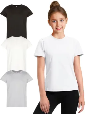 Girl's Athletic Shirts 3 Pack Crew Neck Short Sleeve Tees Summer Active Tops for Teen Girls Soccer & Sports Tshirts for Teens