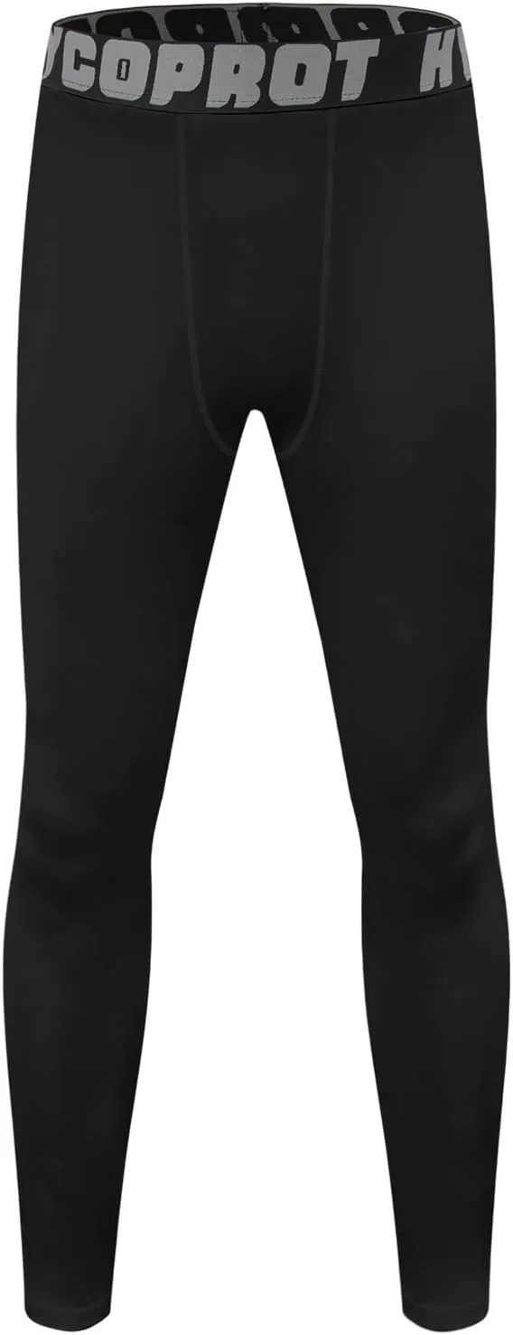 HYCOPROT Boys' Compression Pants Youth Leggings Tights Kids Athletic Sports Base Layer for Running Football Basketball
