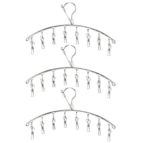 KEREITH 3Pack Sock Dryer Hanger Laundry Drying Rack Indoor Outdoor Drip Hanger with 10 Pegs Drying Towels, Diapers, Baby Clothes,Underwear, Glves,Delicate Bras(3pack Laundry pegs)
