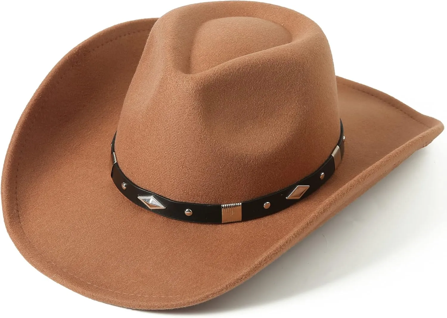 Lanzom Women Men Classic Felt Wide Brim Western Cowboy Cowgirl Hat with Belt Buckle