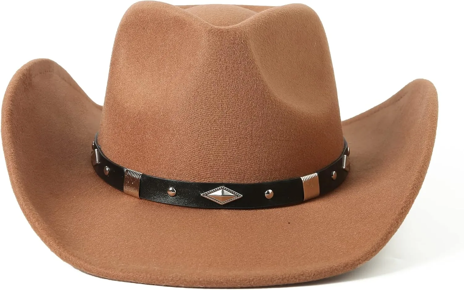 Lanzom Women Men Classic Felt Wide Brim Western Cowboy Cowgirl Hat with Belt Buckle