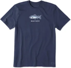 Life is Good Men's Crusher Tee, Short Sleeve Cotton Graphic T-Shirts, Good Catch Fish