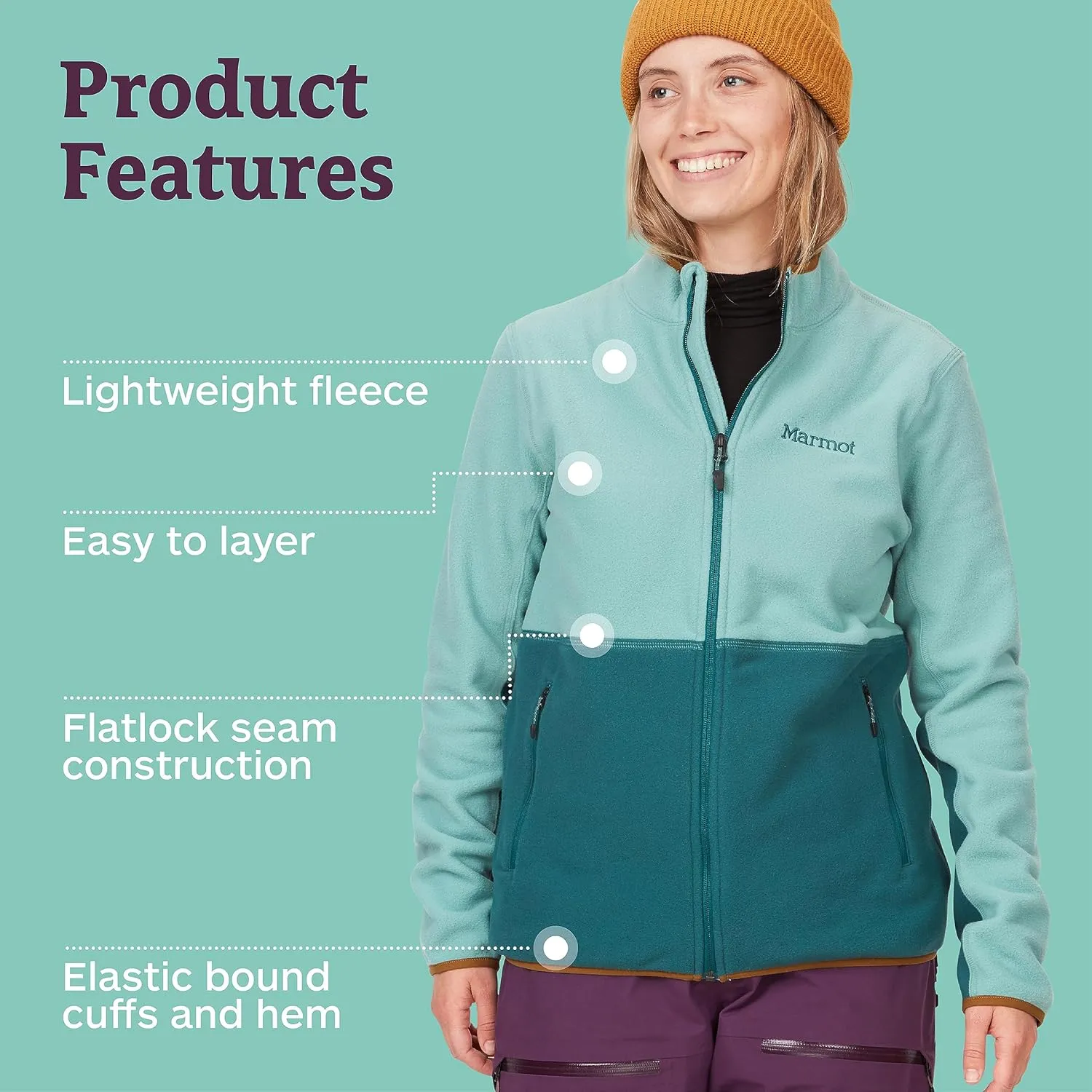 MARMOT Women's Rocklin Full-Zip Jacket - Classic, Warm, Lightweight 100-Weight Fleece Layer