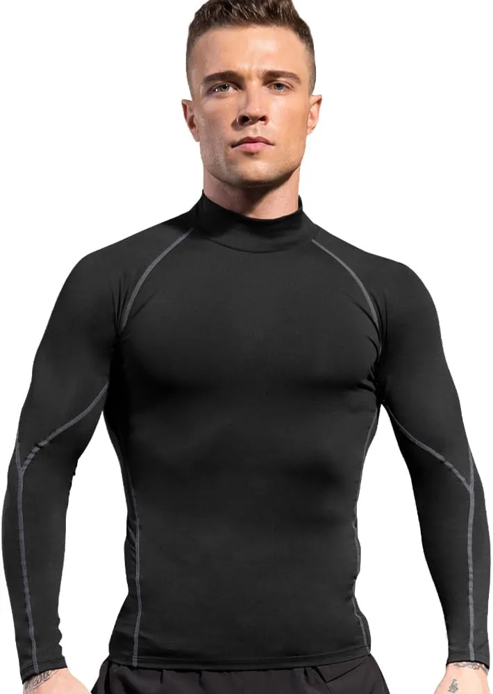 Men's Athletic Compression Shirts Long Sleeve Workout T-Shirt Mock Turtleneck Base Layer Undershirt Tops