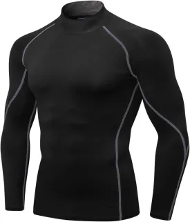 Men's Athletic Compression Shirts Long Sleeve Workout T-Shirt Mock Turtleneck Base Layer Undershirt Tops