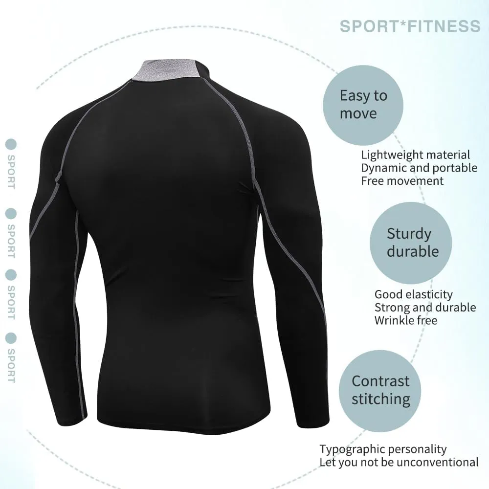 Men's Athletic Compression Shirts Long Sleeve Workout T-Shirt Mock Turtleneck Base Layer Undershirt Tops