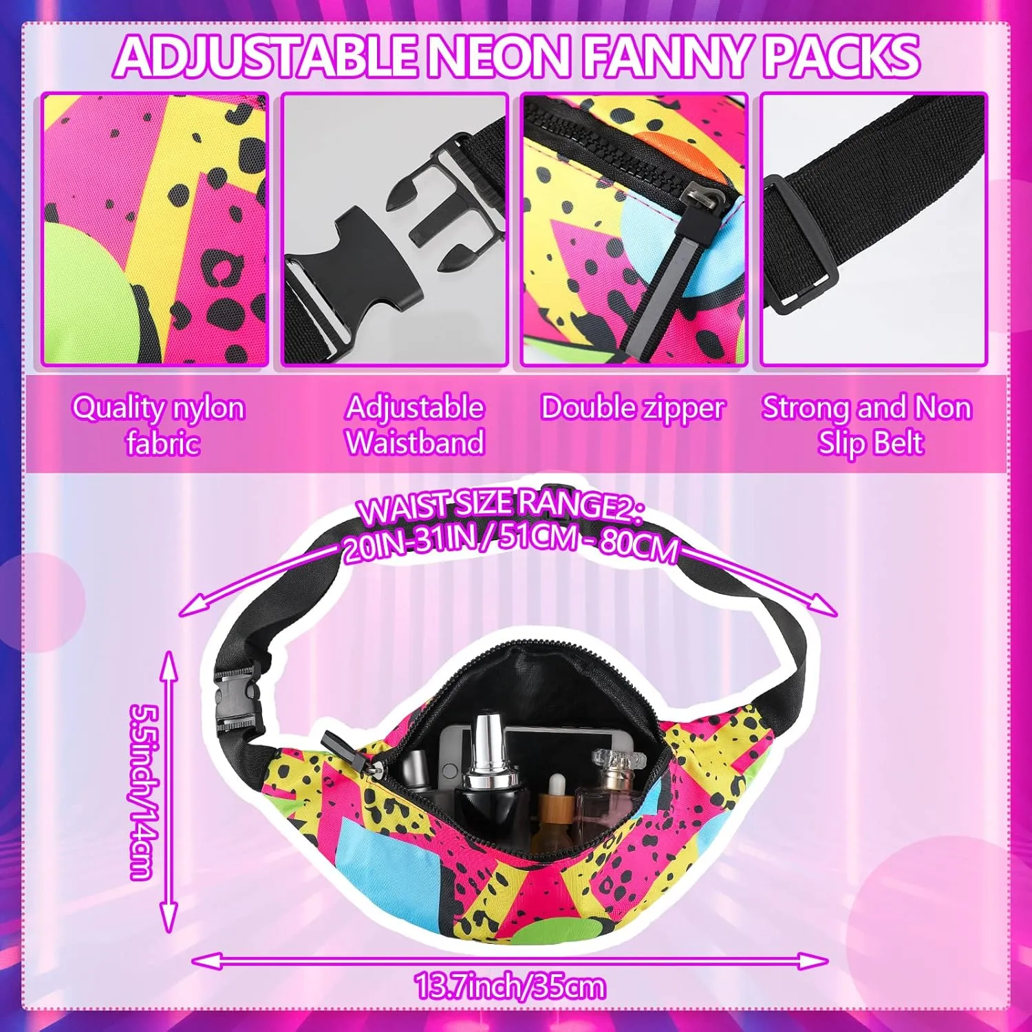 Mepase 2 Pcs 80s Outfit for Men Women 90s Fanny Pack Sun Visor Hat Waist Bag 90s Accessories for Men Women Summer Party