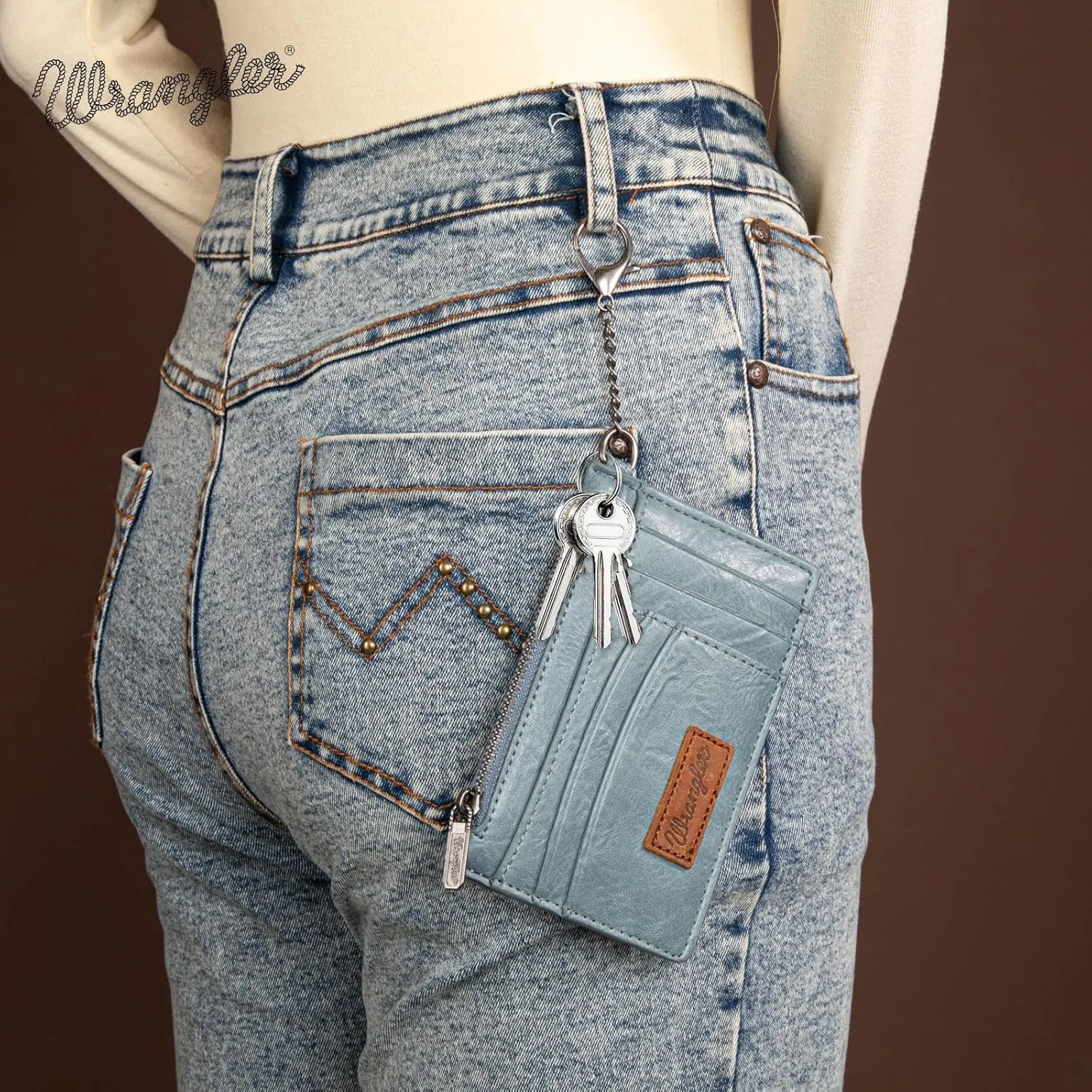 Montana West X Wrangler Credit Card Holders Slim Credit Card Holder Wallet Women RFID Card Holder Wallet Keychain Wristlet