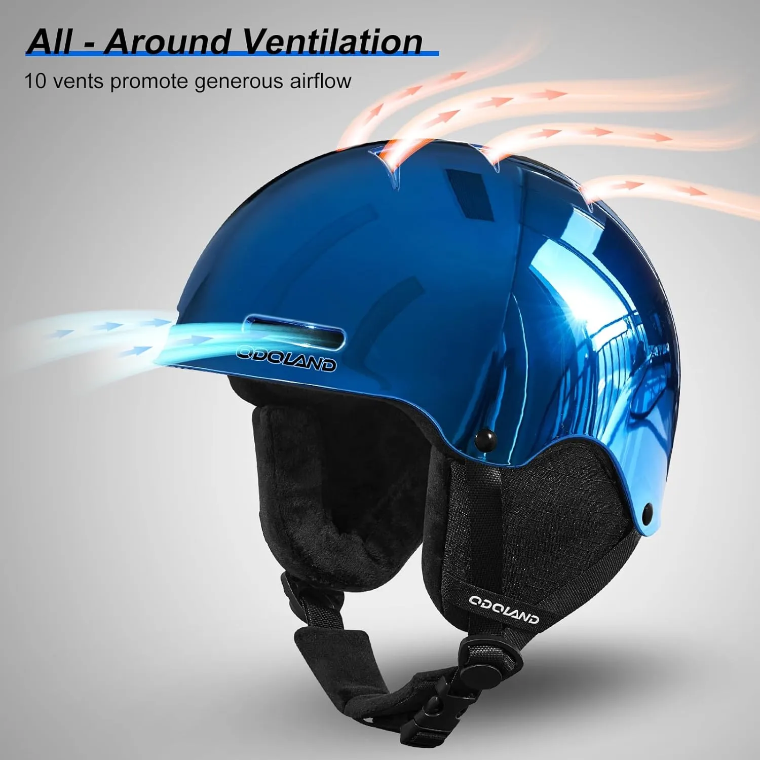 Odoland Ski Helmet, Shinning Snowboard Adult Helmet, 10 Cooling Vents, Dial Fit Snow Helmet for Women Men with ABS Shell, Safety-Certified, Goggles Compatible