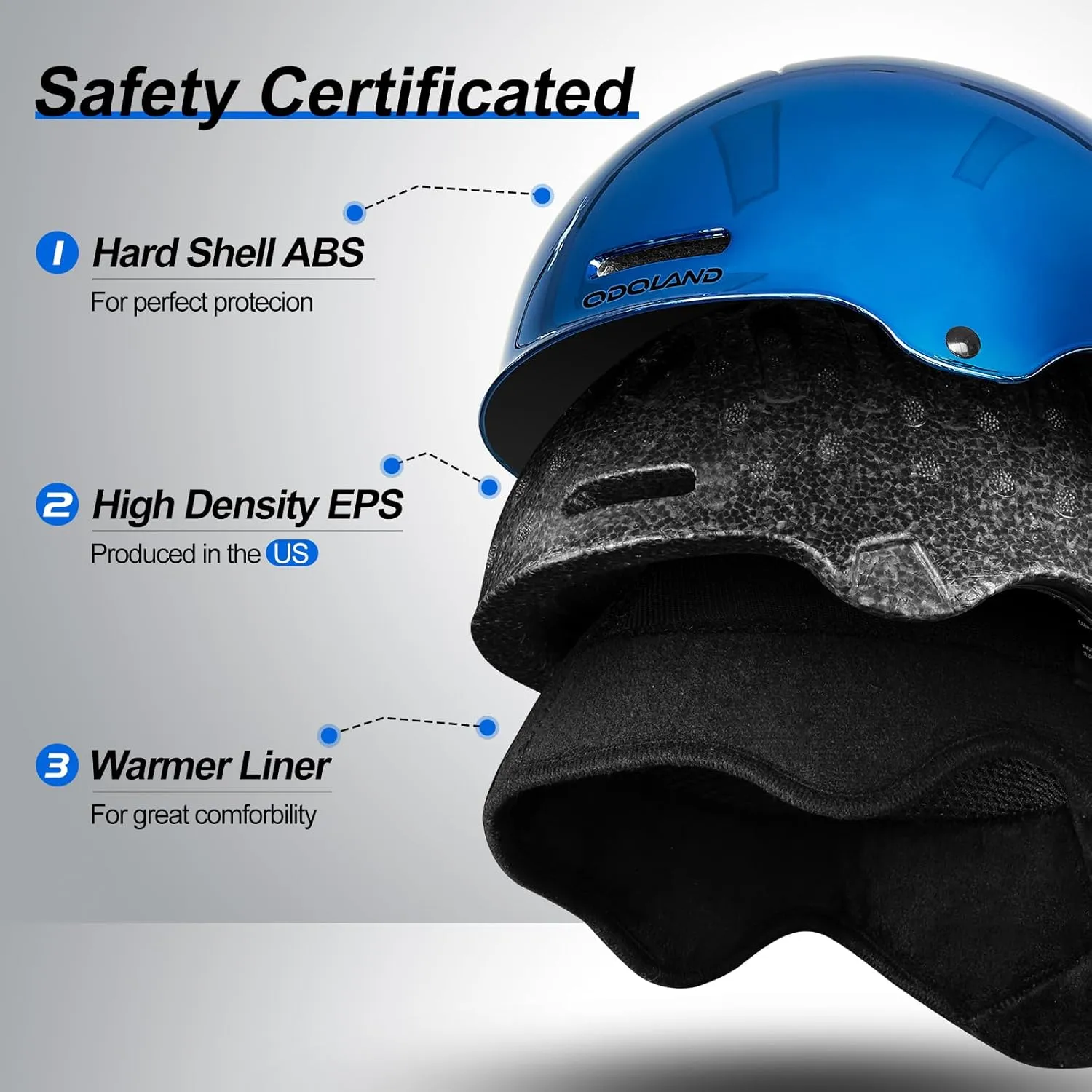 Odoland Ski Helmet, Shinning Snowboard Adult Helmet, 10 Cooling Vents, Dial Fit Snow Helmet for Women Men with ABS Shell, Safety-Certified, Goggles Compatible