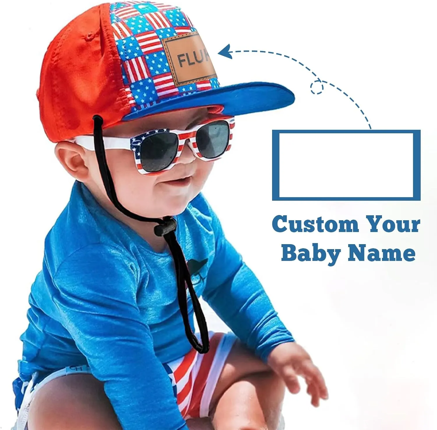 Personalized Baby Sun Hats, Leather Patch Toddler Baseball Cap, Adjustable Chin Strap Trucker Hat for Infant Boys Girls