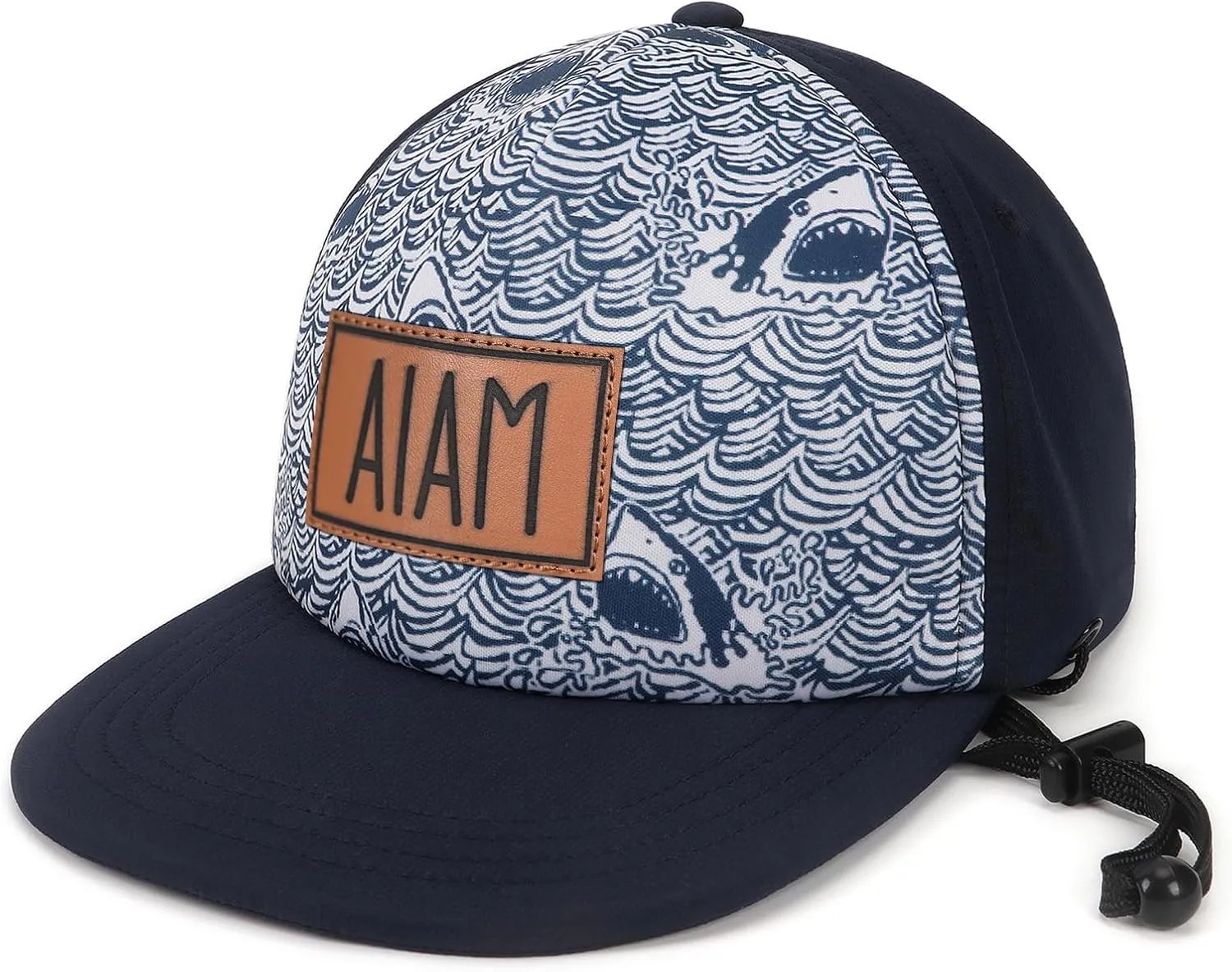 Personalized Baby Sun Hats, Leather Patch Toddler Baseball Cap, Adjustable Chin Strap Trucker Hat for Infant Boys Girls