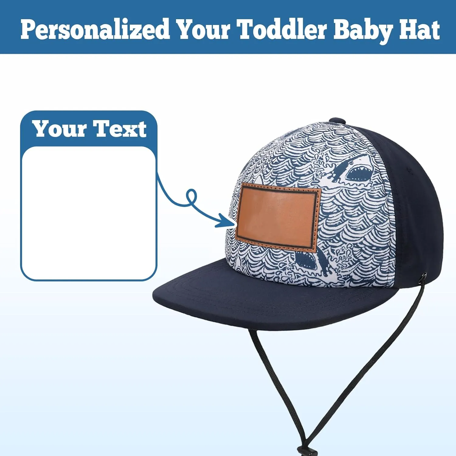 Personalized Baby Sun Hats, Leather Patch Toddler Baseball Cap, Adjustable Chin Strap Trucker Hat for Infant Boys Girls