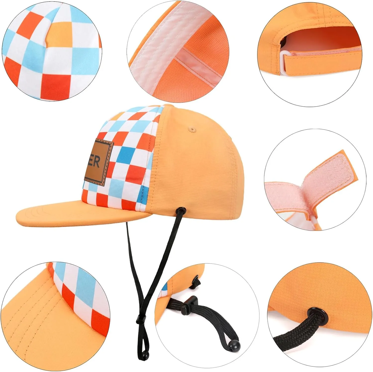 Personalized Baby Sun Hats, Leather Patch Toddler Baseball Cap, Adjustable Chin Strap Trucker Hat for Infant Boys Girls