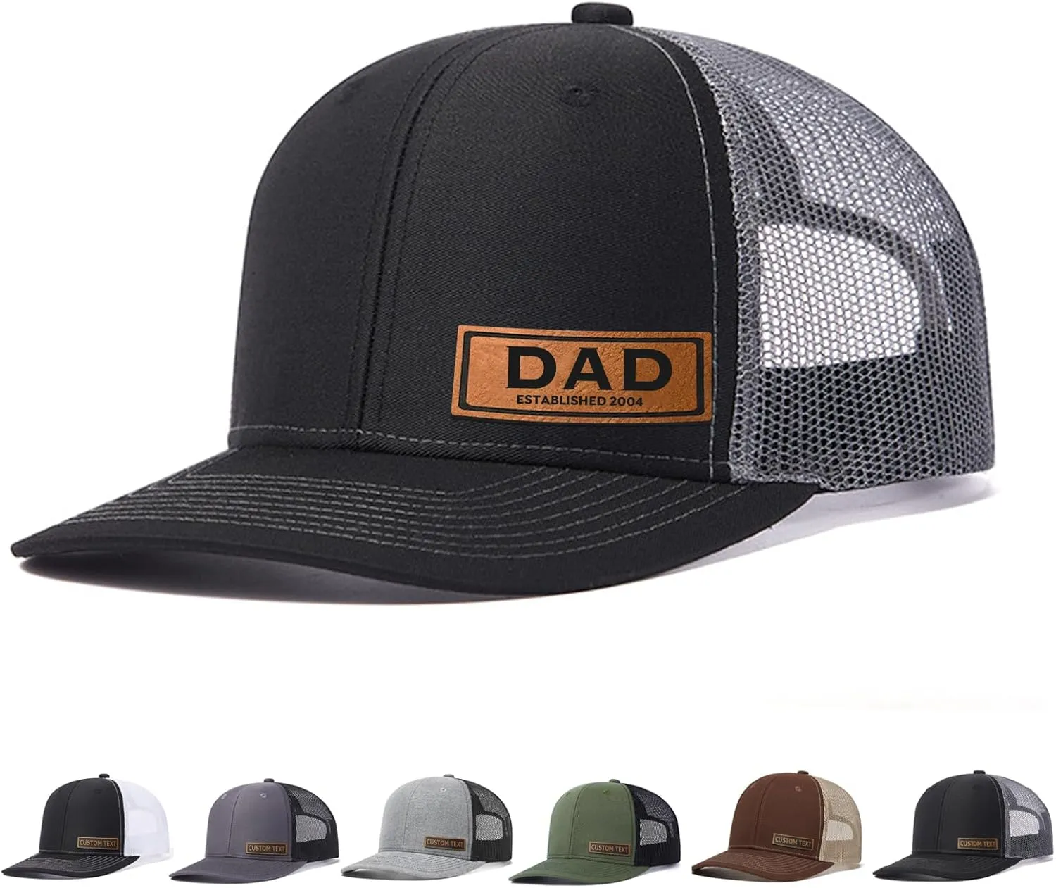 Personalized Dad Hats for Fathers Day, Dad Gifts Mens Baseball Cap, Snapback Hats for Men, Leather Patch Trucker Hat