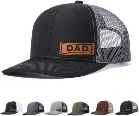 Personalized Dad Hats for Fathers Day, Dad Gifts Mens Baseball Cap, Snapback Hats for Men, Leather Patch Trucker Hat