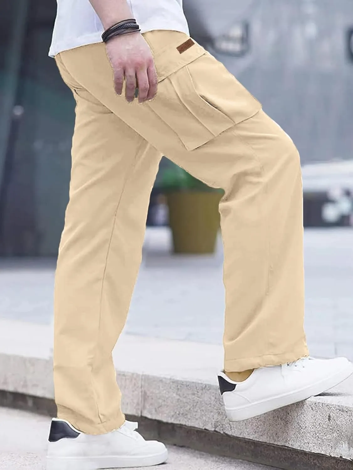 PLEPAN Men's Casual Cargo Pants Drawstring Hiking Pants Workout Tactical Joggers Sweatpants for Men