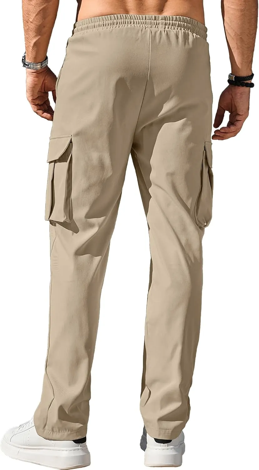 PLEPAN Men's Casual Cargo Pants Drawstring Hiking Pants Workout Tactical Joggers Sweatpants for Men
