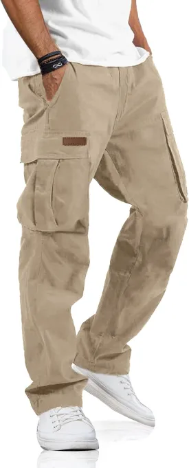 PLEPAN Men's Casual Cargo Pants Drawstring Hiking Pants Workout Tactical Joggers Sweatpants for Men