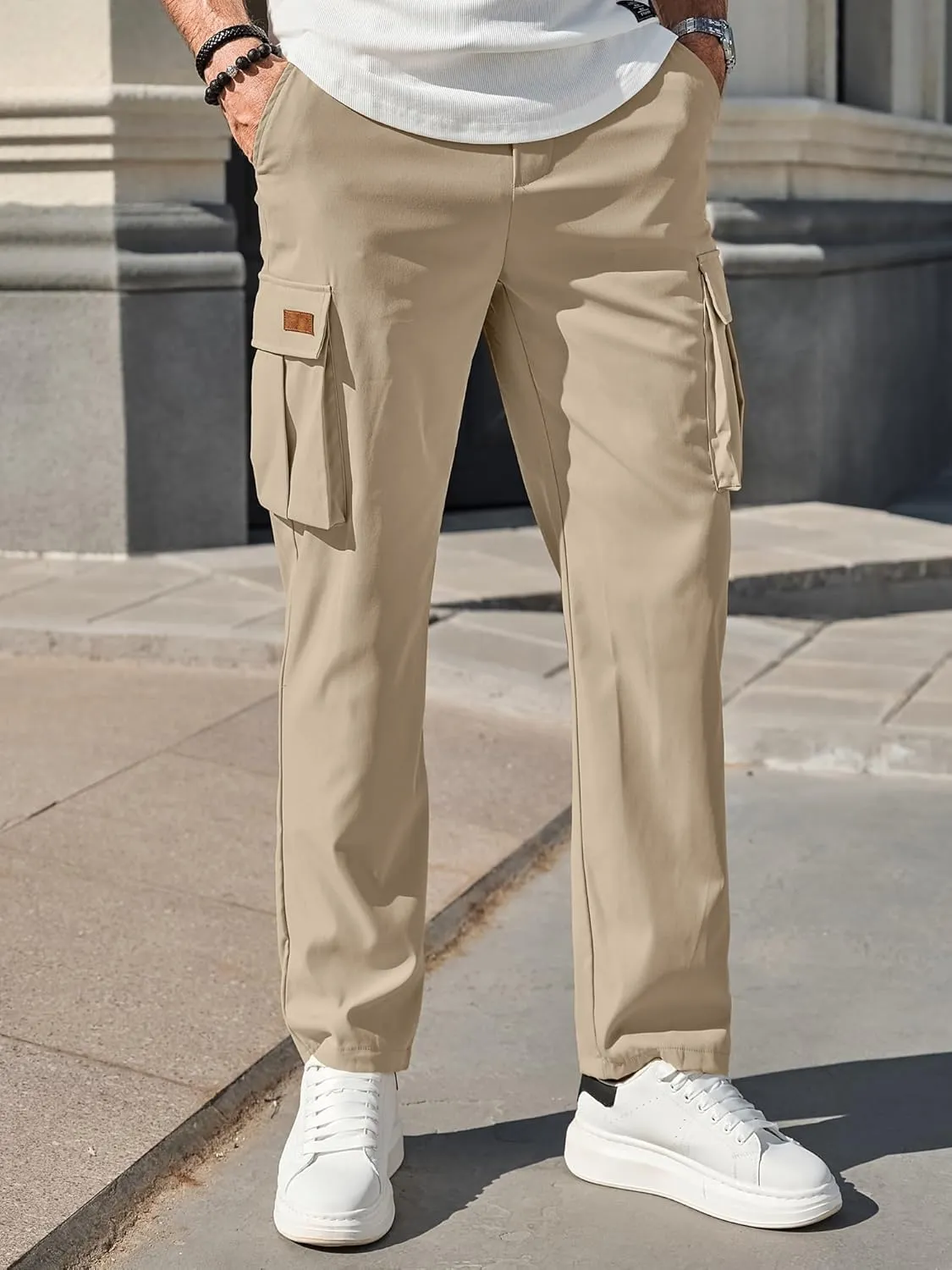 PLEPAN Men's Casual Cargo Pants Drawstring Hiking Pants Workout Tactical Joggers Sweatpants for Men