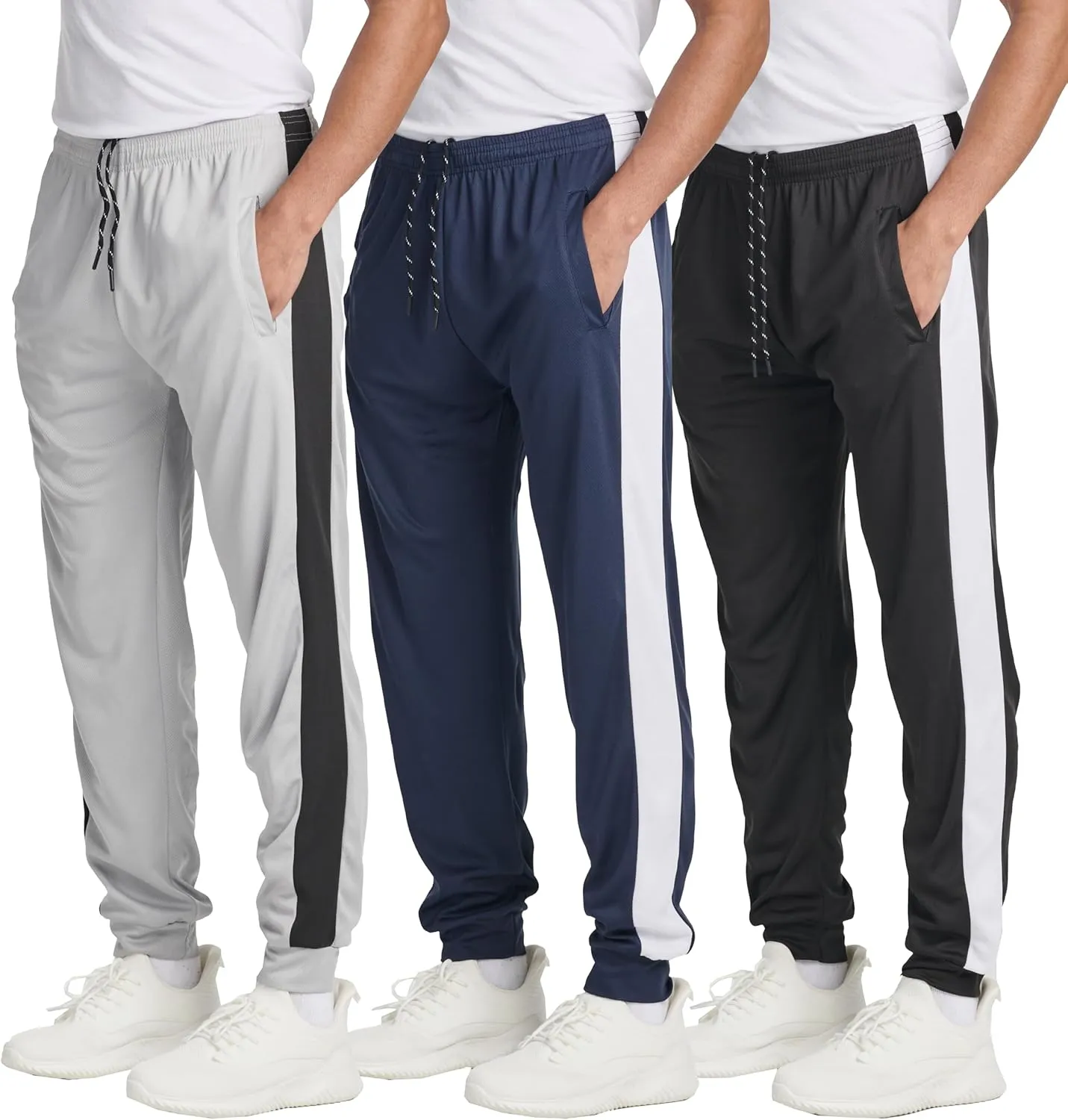Real Essentials 3 Pack: Men's Tech Mesh Active Athletic Casual Jogger Sweatpants with Pockets(Available in Big & Tall)